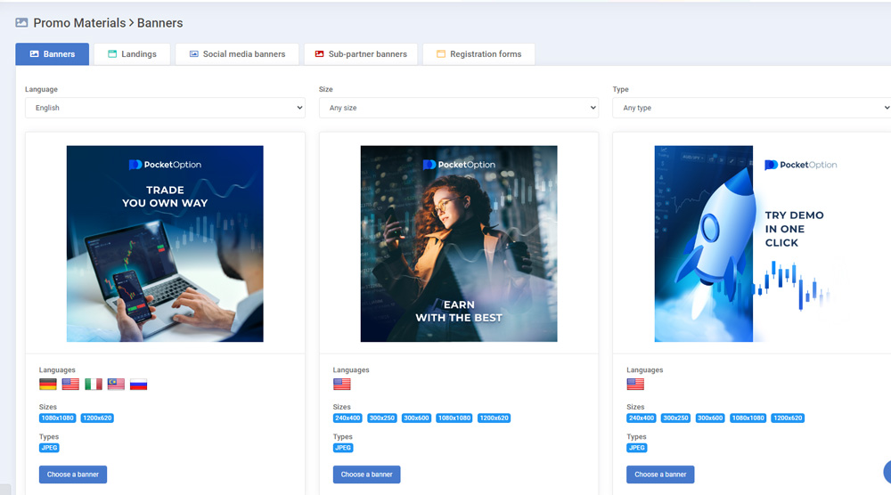 Pocket Option Affiliate Promotional Materials